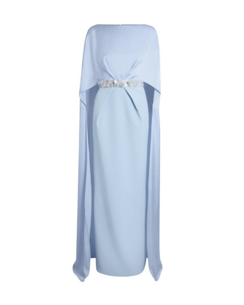Safiyaa Mirabella Long Dress in Soft Sky with Embellished Belt - Dresses - Demi-Couture Evening Wear at Luxury Shoes 
