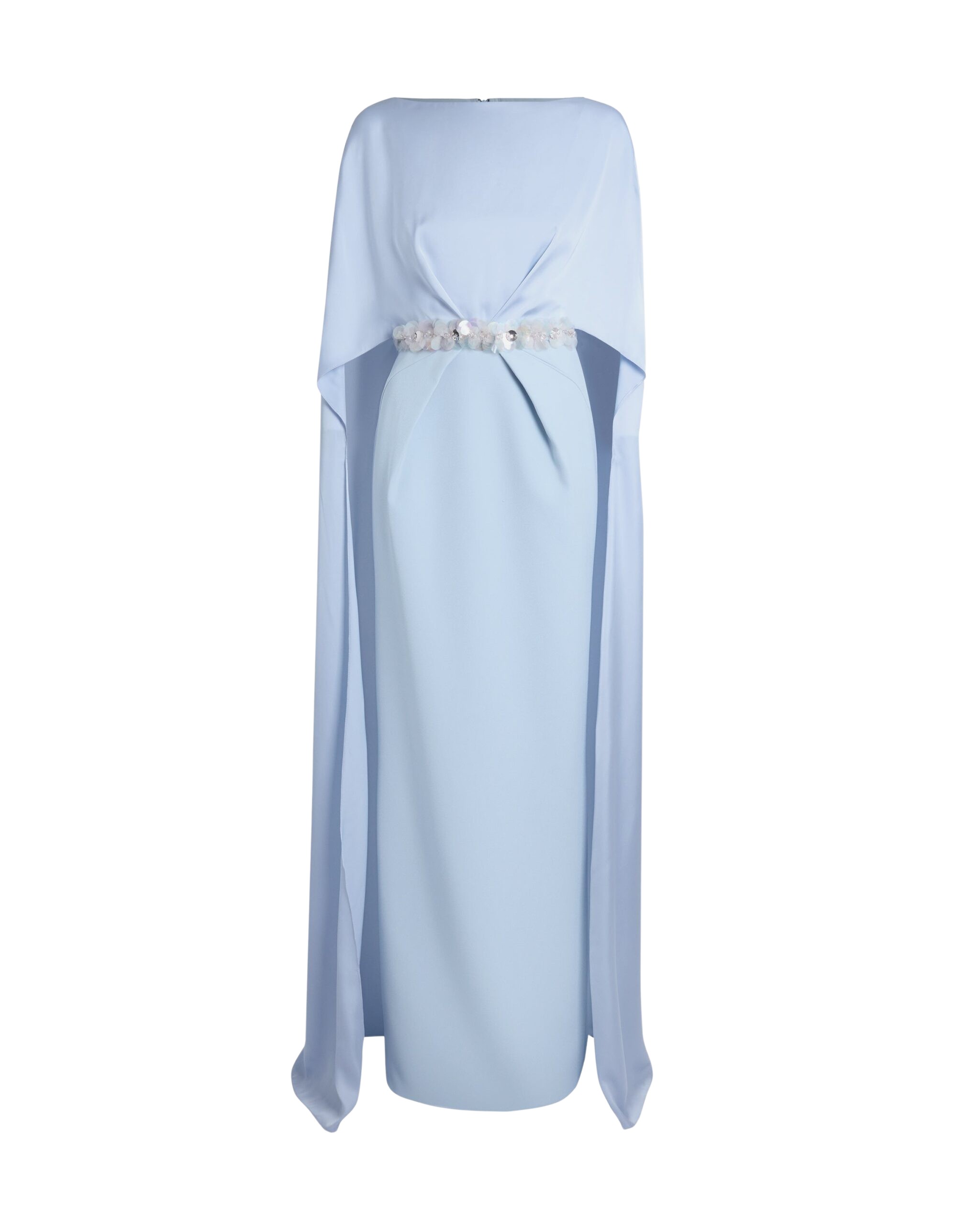 Safiyaa Mirabella Long Dress in Soft Sky with Embellished Belt - Dresses - Demi-Couture Evening Wear at Luxury Shoes 