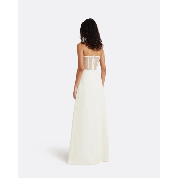 Safiyaa Siena Long Dress in Ivory with Blue Embroidery, view 3
