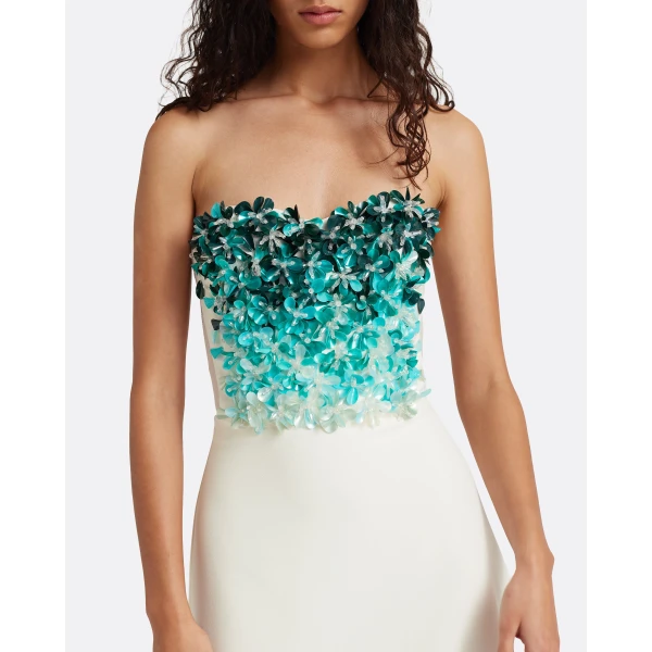 Safiyaa Siena Long Dress in Ivory with Blue Embroidery, view 4