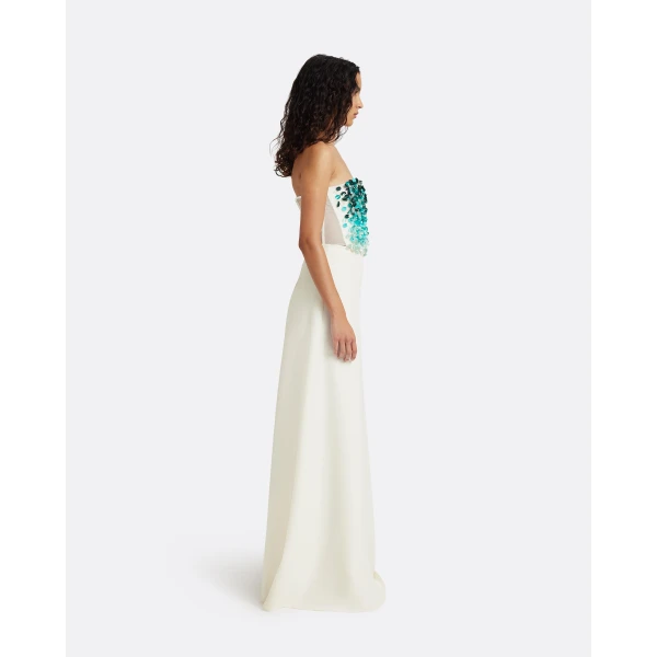 Safiyaa Siena Long Dress in Ivory with Blue Embroidery, view 5