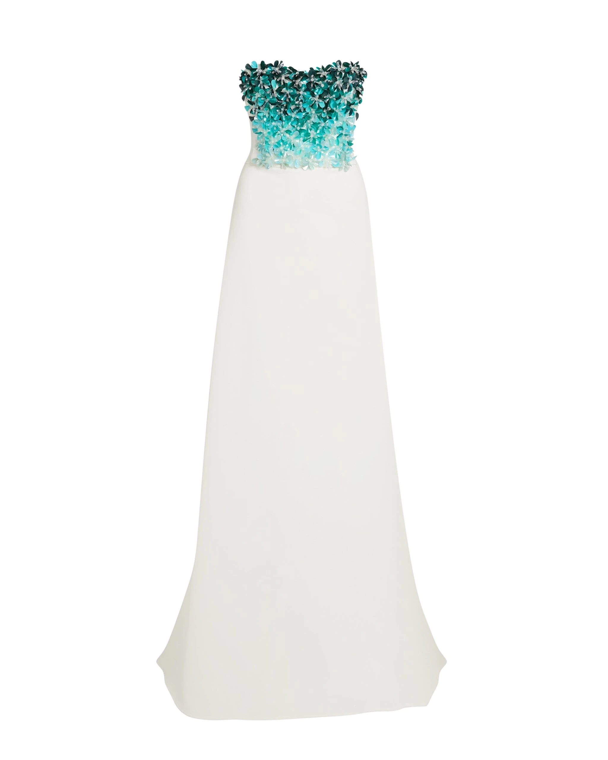 Safiyaa Siena Long Dress in Ivory with Blue Embroidery