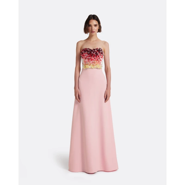 Safiyaa Siena Long Dress in Lychee with Pink Embroidery, view 2
