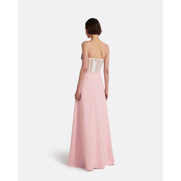 Safiyaa Siena Long Dress in Lychee with Pink Embroidery, view 3