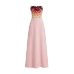 Safiyaa Siena Long Dress in Lychee with Pink Embroidery
