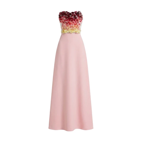 Safiyaa Siena Long Dress in Lychee with Pink Embroidery