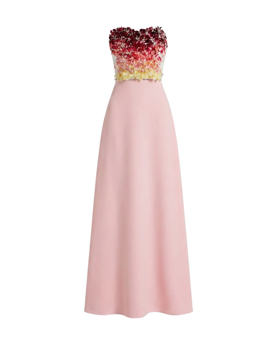 Safiyaa Siena Long Dress in Lychee with Pink Embroidery