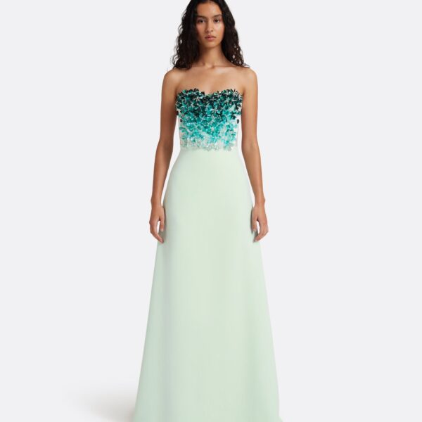 Safiyaa Siena Long Dress in Sea Glass with Blue Embroidery, view 2