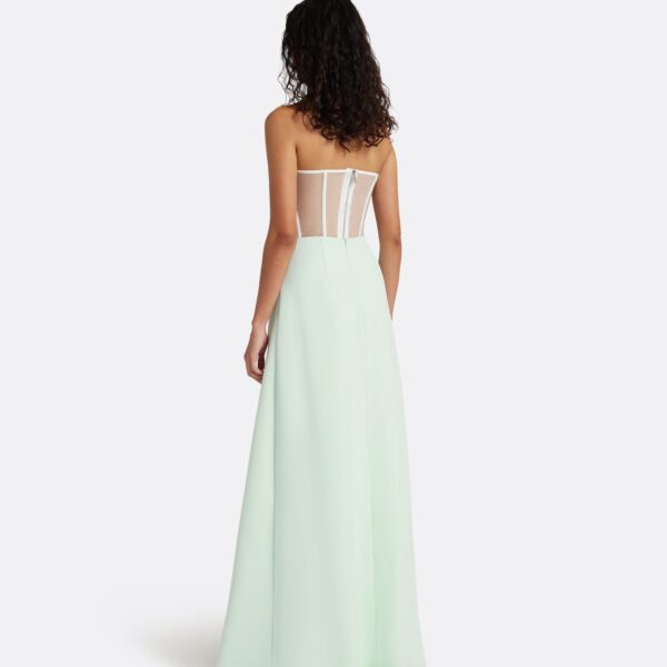 Safiyaa Siena Long Dress in Sea Glass with Blue Embroidery, view 3