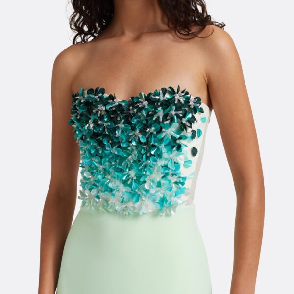 Safiyaa Siena Long Dress in Sea Glass with Blue Embroidery, view 4