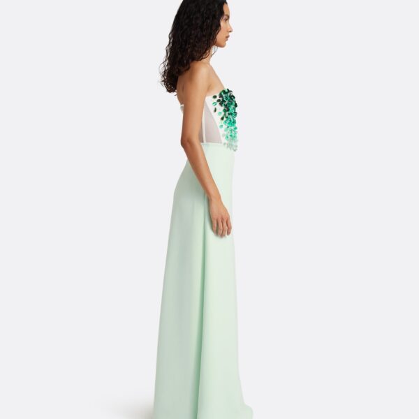 Safiyaa Siena Long Dress in Sea Glass with Blue Embroidery, view 5