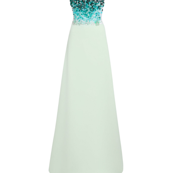 Safiyaa Siena Long Dress in Sea Glass with Blue Embroidery