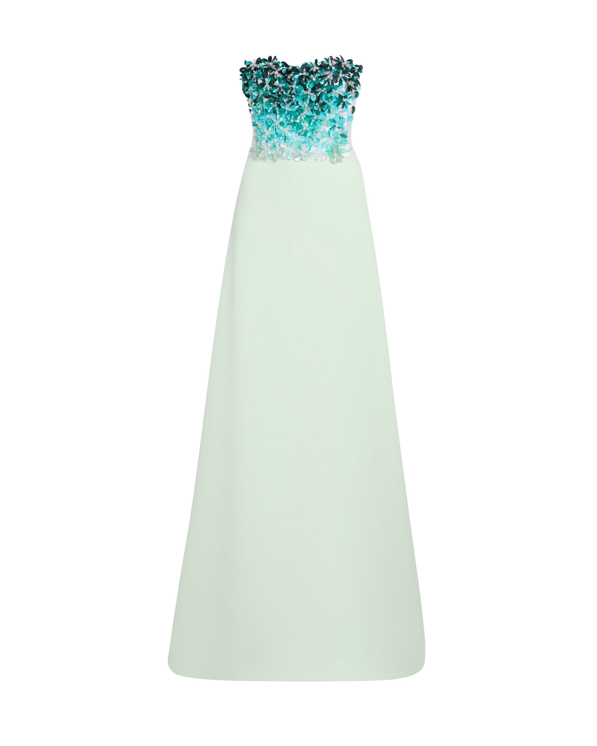 Safiyaa Siena Long Dress in Sea Glass with Blue Embroidery - Dresses - Demi-Couture Evening Wear at Luxury Shoes 