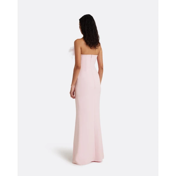 Safiyaa Soshin Long Dress in Lychee with Feathers, view 3