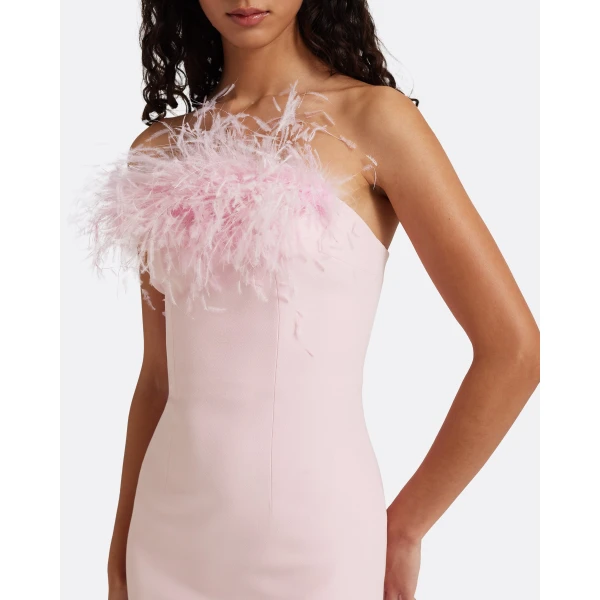 Safiyaa Soshin Long Dress in Lychee with Feathers, view 4