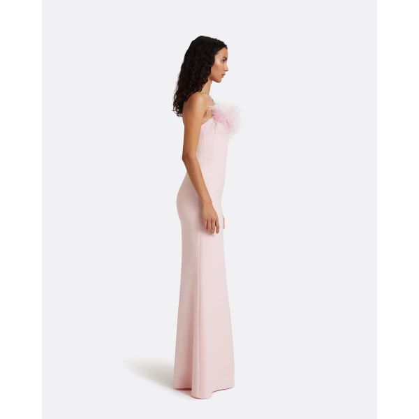Safiyaa Soshin Long Dress in Lychee with Feathers, view 5