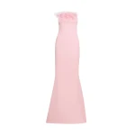 Safiyaa Soshin Long Dress in Lychee with Feathers