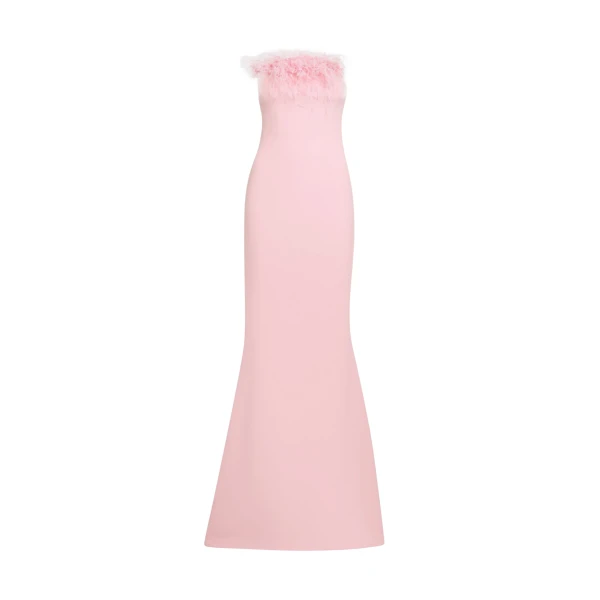 Safiyaa Soshin Long Dress in Lychee with Feathers