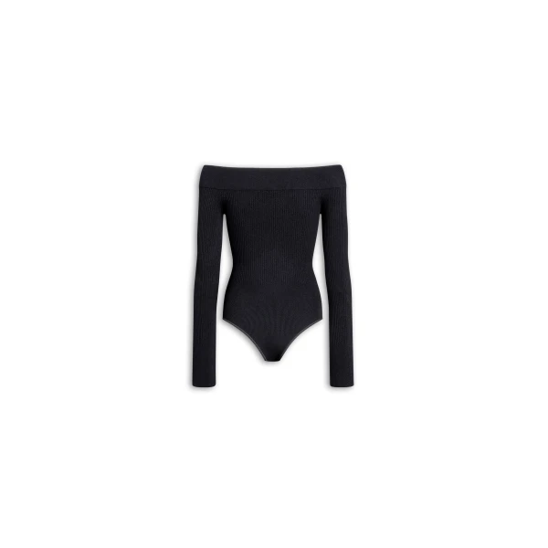 Alaïa Sculpting Rib Knit Off Shoulder Bodysuit - ALAÏA Tops - Laser Cut Luxury - Shop at Luxury Shoes 