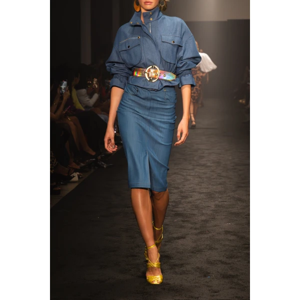 Sergio Hudson Blue Cropped Denim Utility Jacket, view 2