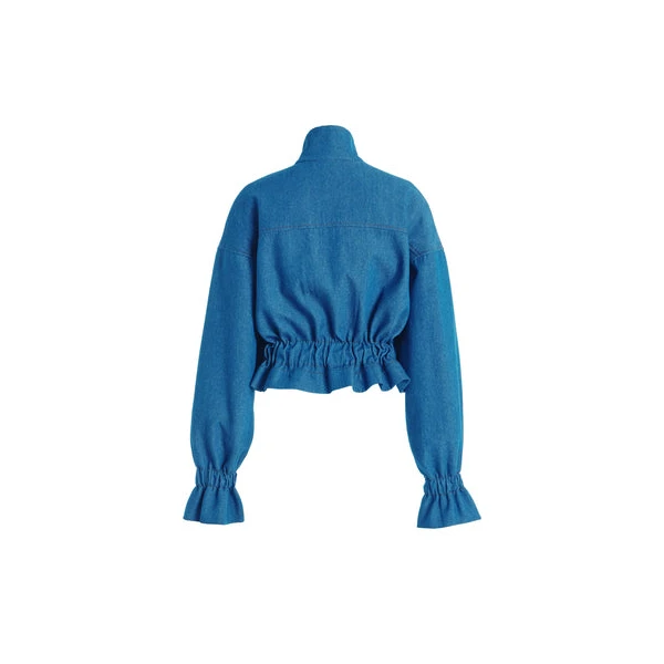 Sergio Hudson Blue Cropped Denim Utility Jacket, view 3
