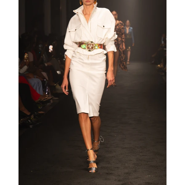 Sergio Hudson White Cropped Silk Faille Utility Jacket (White), view 2