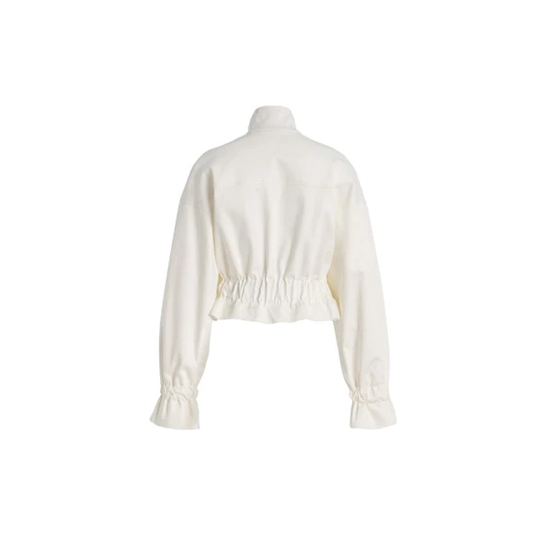 Sergio Hudson White Cropped Silk Faille Utility Jacket (White), view 3
