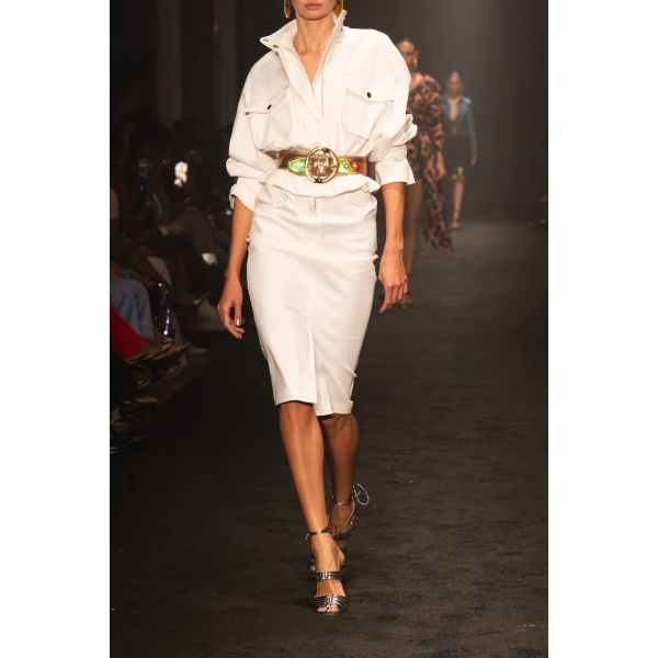 Sergio Hudson White Denim Pencil Skirt (White), view 2