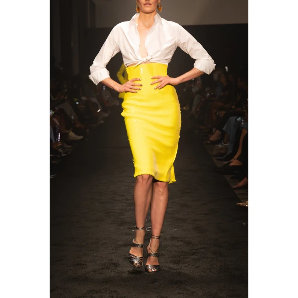 Sergio Hudson Yellow High-Rise Sequin Pencil Skirt (Yellow), view 2