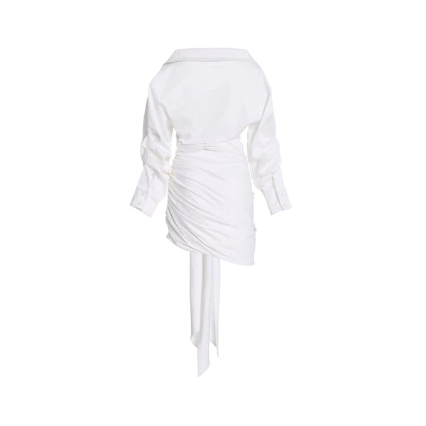 Sergio Hudson White Ruched Cotton-Tie Shirt Dress, view 3