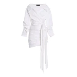 Sergio-Hudson-Ruched-Cotton-Tie-Shirt-Dress99169_nobg Sergio Hudson White Ruched Cotton-Tie Shirt Dress