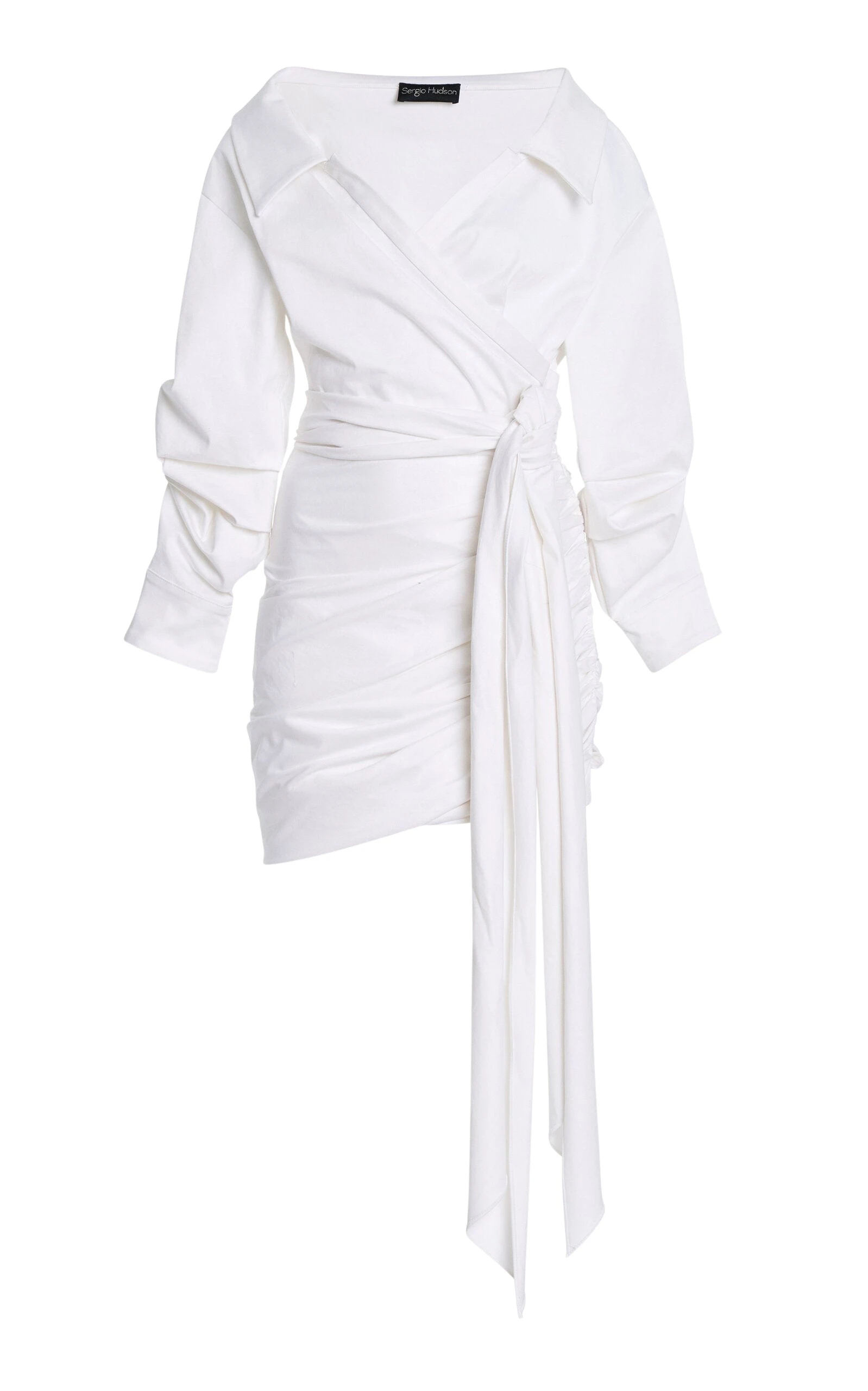 Sergio-Hudson-Ruched-Cotton-Tie-Shirt-Dress99169_nobg Sergio Hudson White Ruched Cotton-Tie Shirt Dress