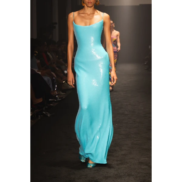 Sergio Hudson Blue Sequin Evening Gown, view 2