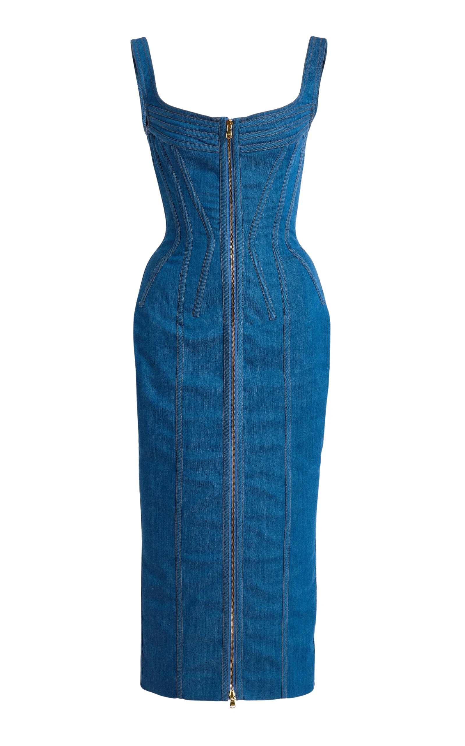 Sergio-Hudson-Topstich-Corset-Denim-Midi-Dress25458_nobg Sergio Hudson Blue Topstich Corset Denim Midi Dress