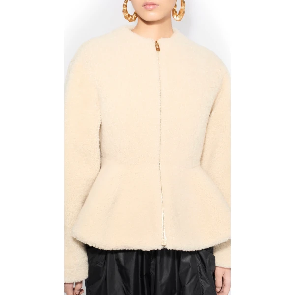 Alaïa Shearling Peplum Jacket - ALAÏA Jackets - Laser Cut Luxury - Shop at Luxury Shoes 