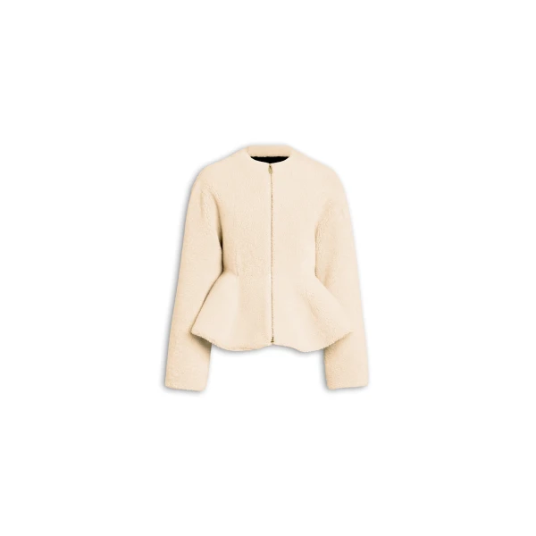 Alaïa Shearling Peplum Jacket - ALAÏA Jackets - Laser Cut Luxury - Shop at Luxury Shoes 