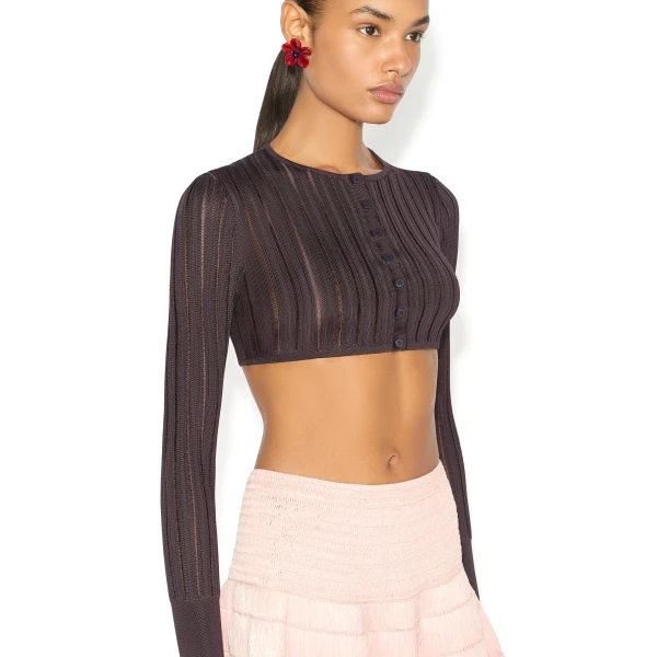 Alaïa Shiny Crinoline Cropped Cardigan - ALAÏA Knitwear - Laser Cut Luxury - Shop at Luxury Shoes 