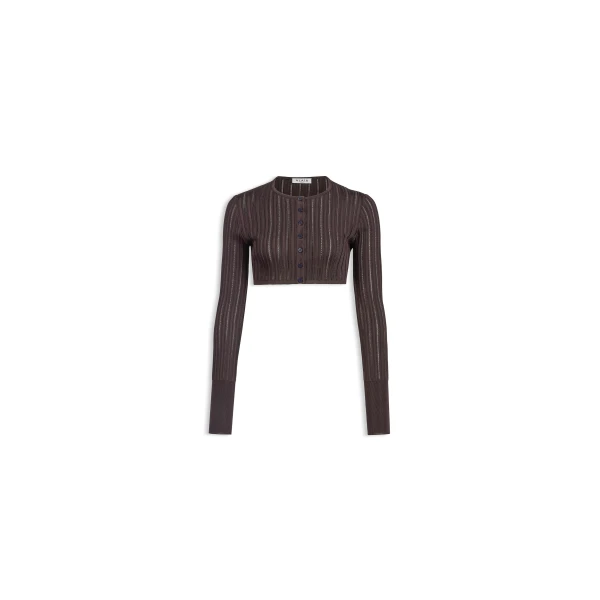 Alaïa Shiny Crinoline Cropped Cardigan - ALAÏA Knitwear - Laser Cut Luxury - Shop at Luxury Shoes 