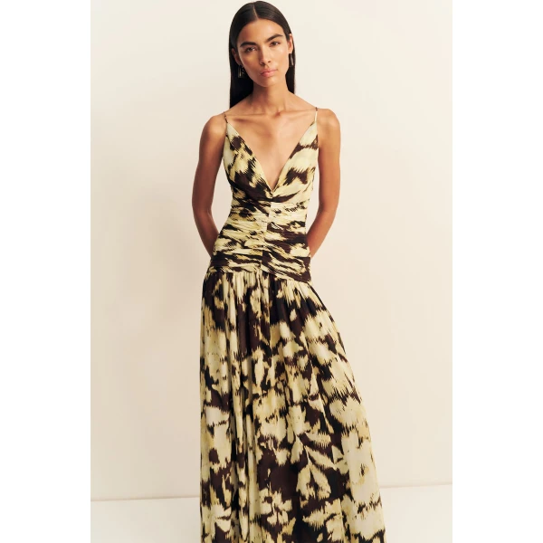 Shona Joy Benny Plunged Gathered Maxi Dress, view 3