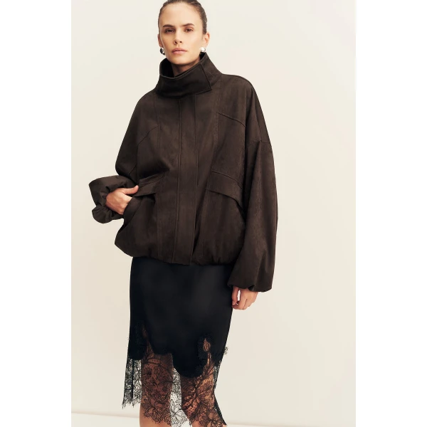 Shona Joy Ernest Funnel Neck Faux Suede Bomber Jacket, view 2
