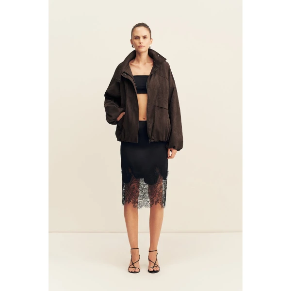 Shona Joy Ernest Funnel Neck Faux Suede Bomber Jacket, view 3