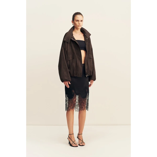Shona Joy Ernest Funnel Neck Faux Suede Bomber Jacket, view 4