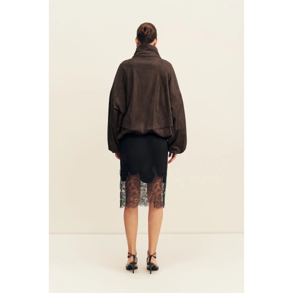 Shona Joy Ernest Funnel Neck Faux Suede Bomber Jacket, view 5