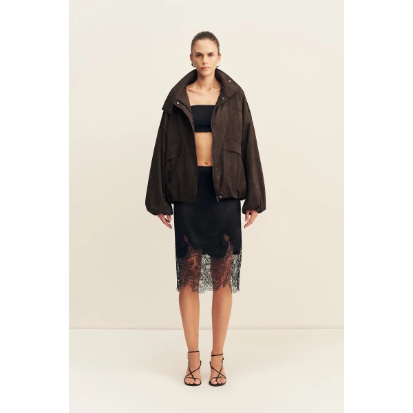 Shona Joy Ernest Funnel Neck Faux Suede Bomber Jacket, view 6