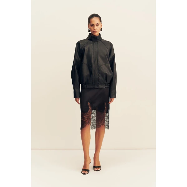Shona Joy Kennedy Funnel Neck Faux Leather Jacket, view 2
