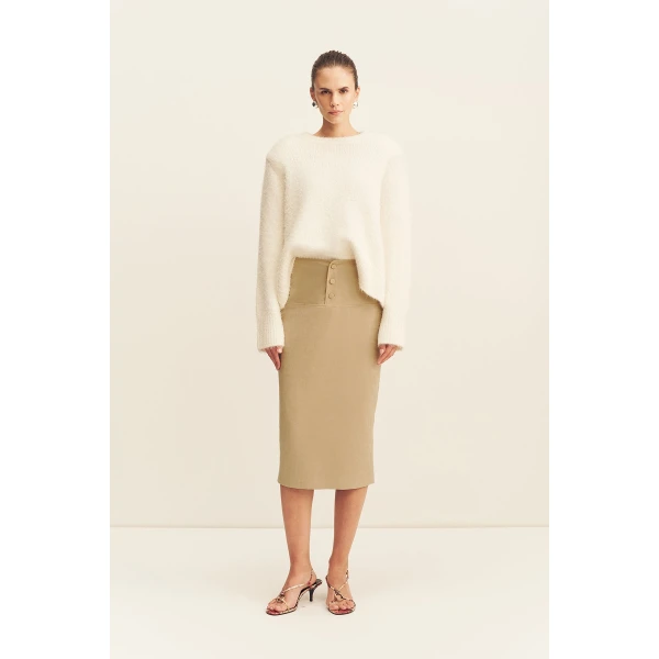 Shona Joy Korine Boucle Knit with Shoulder Pad in Snow White, view 2