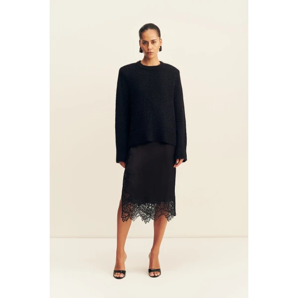 Shona Joy Korine Boucle Knit with Shoulder Pad in Black, view 2