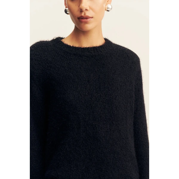 Shona Joy Korine Boucle Knit with Shoulder Pad in Black, view 3