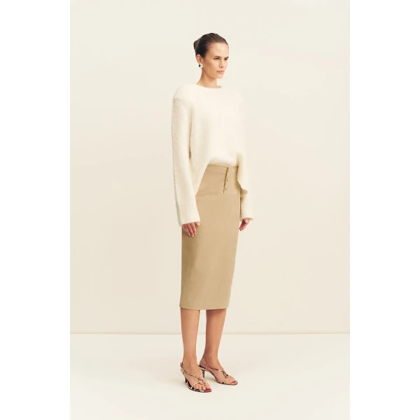 Shona Joy Korine Boucle Knit with Shoulder Pad in Snow White, view 4