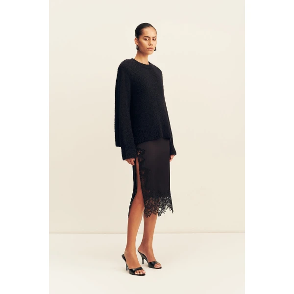 Shona Joy Korine Boucle Knit with Shoulder Pad in Black, view 4